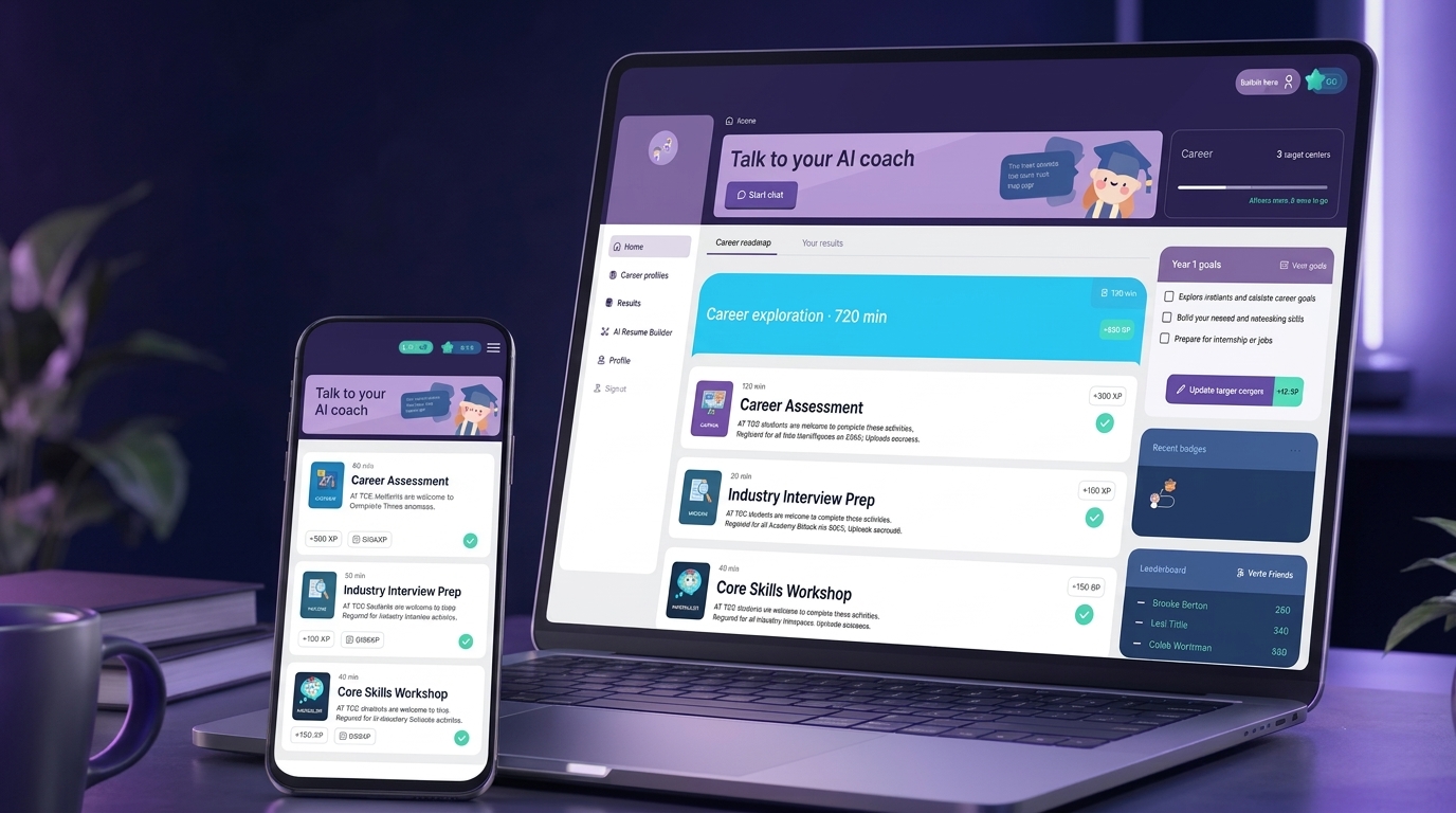 AI career guidance platform on a laptop and phone